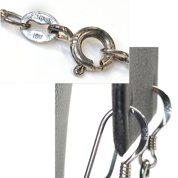 Native American Blue Opal Necklace Earrings Set Oval 925 Sterling Signed MY - Picture 12 of 12